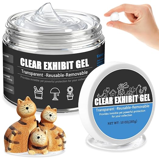 10 Oz Exhibits Gel for Museum, Adhesive Putty Wax for Fixing Collections | Clear, Removable & No Residue, Reusable, Fix Figurines and Decorations to Prevent Vibration, Falling, Small Earthquake Putty