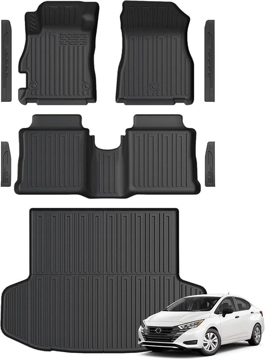 Floor Mats for Nissan Versa 2020-2025, All Weather Floor Mats Trunk Cargo Liner and Door Sill Guards Accessories, Full Coverage Set