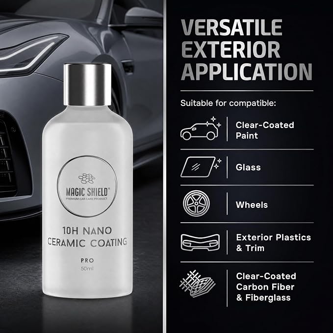 Magic Shield Ceramic Coating PRO 10H - Self-Healing | Long lasting for 2 cars+ | Advanced SiO2 Protection | Easy Application | Candy-Like Gloss | Perfect for Cars, Motorcycles, RVs, and Boats (50ml)