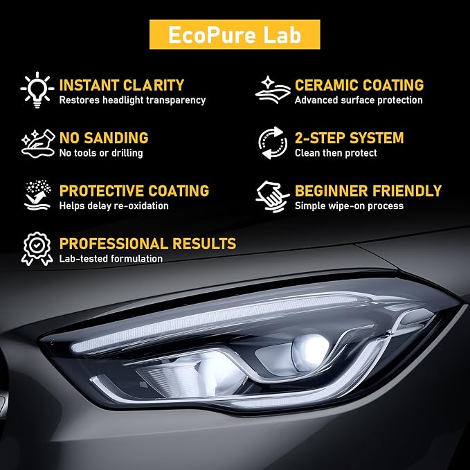 2-Step Headlight Restoration Wipes–No Sanding Car Headlight Restoration Kit with Oxidation Remover&Ceramic Coating,UV Protection,Restore Clear Polycarbonate Lenses(2 Pack)