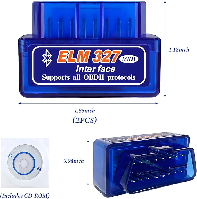 2 PCS ELM327 OBDII Car Auto Diagnostic Scanner, Professional ELM327 Bluetooth Failure Detector Scan Diagnostic Tool, Mini Wireless OBD2 Engine Fault Code Reader for Android Windows