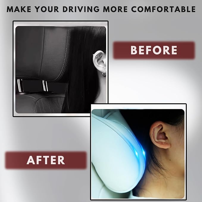 Car Headrest Neck Pillow Support Ergonomic, with Valve Stem Covers Accessory for Driving Seat Fatigue Relief Compatible with Model S X 3 Y & Cybertruck - 2 Pieces