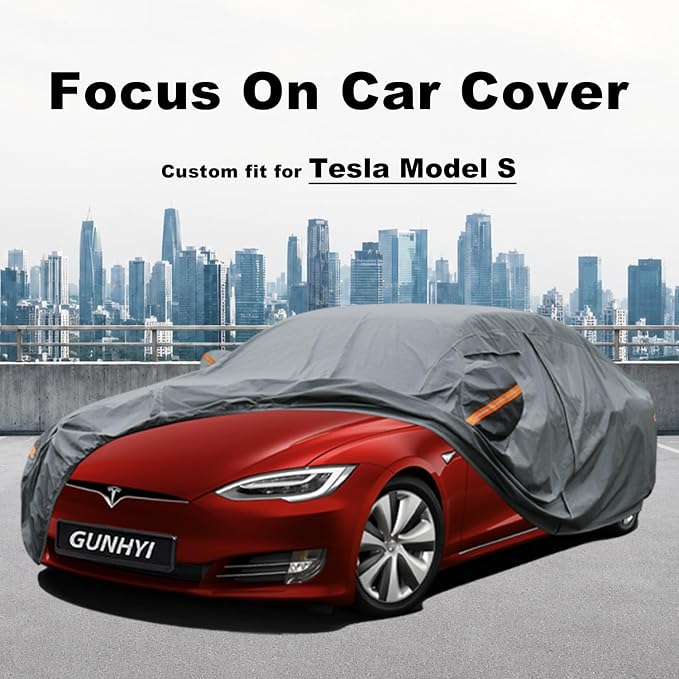 GUNHYI Premium Car Cover Custom Fit Tesla Model S (2012-2026), 16 Layers Heavy Duty Car Cover Waterproof All Weather with Zipper Door for Sun Rain Snow Dust Uv Protection