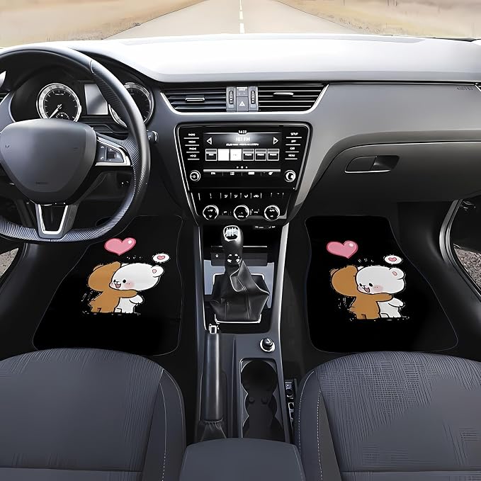 Universal Fit Car Floor Mats Set of 4Pcs, Cute Panda Couple All-Weather Front Rear Car Carpet Mats, Non-Slip Car Floor Mat Car Accessories for Automotive Trucks SUV Sedans Vans