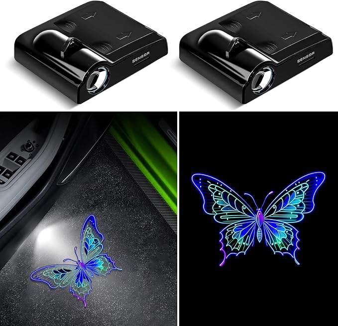 Car Door Lights Projector, 2PCS Butterfly Car Door Projector Lights Universal Welcome Courtesy Ghost Shadow Lamp Fit for All Car Models Butterfly