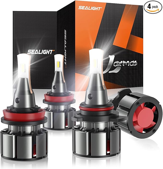 SEALIGHT 9005 H11 LED Bulbs, L2 HB3 H8 H9 24,000LM Super Brightness 6000K Cool White Bulbs, IP68 Waterproof, Plug and Play, 15000RPM Turbo Fan, 60000Hrs Lifespan, 1:1 Size Driving Bulbs, Pack of 2
