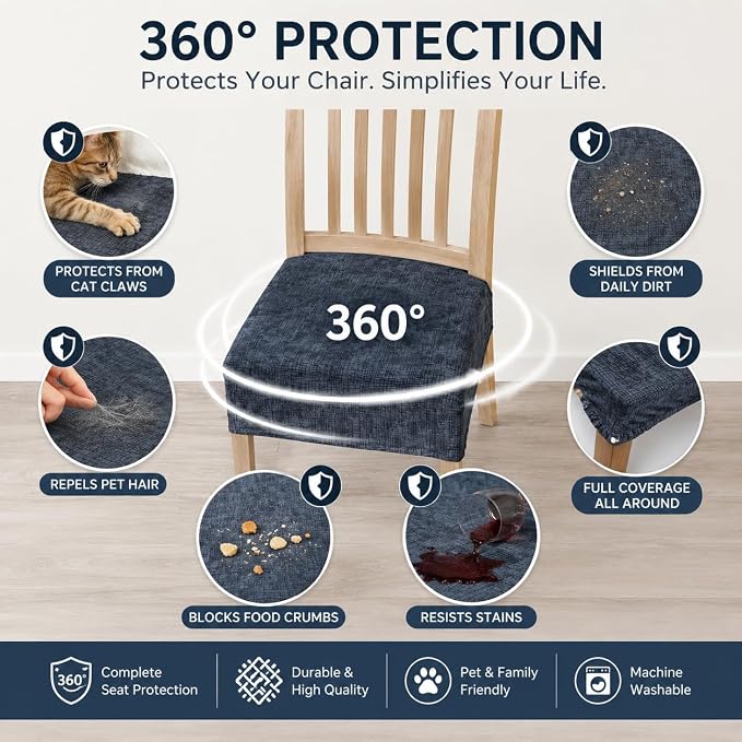 NILUOH Waterproof Seat Covers for Dining Room Chairs Set of 4, Stretch Printed Chair Seat Slipcovers Dining Chair Cover Removable Washable Chair Protctor Cover, Rear Covers