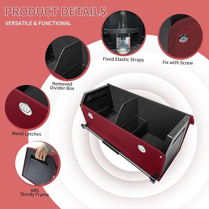 Trunk Organizer for Car with Lid Leather Trunk Organizer Car Organizer | SUV Trunk Organizer with Push-pull Handle Car Trunk Storage Organizer for Minivan, Truck, Sedan (Claret, 27.17x11.42x12.2in)