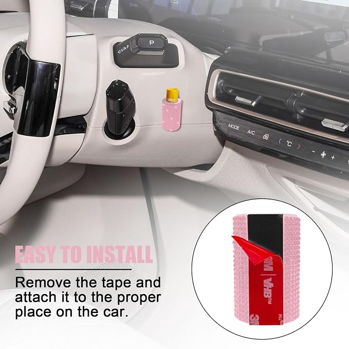 Upright Car Chapstick Holder, Bling Insulating Lip Balm Holder,Rhinestone Car Accessories for Women Interior ,Suitable for Most Vehicles. (Pink)