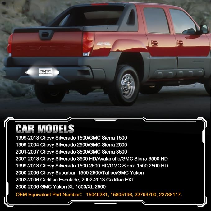 POPMOTORZ LED License Plate Lights Tag Lamps For Chevy Silverado GMC Sierra 1500 2500 3500 Suburban Tahoe Avalanche Traverse Yukon XL Cadillac Escalade LED Tag Lights Chrome Housing 2 PCS