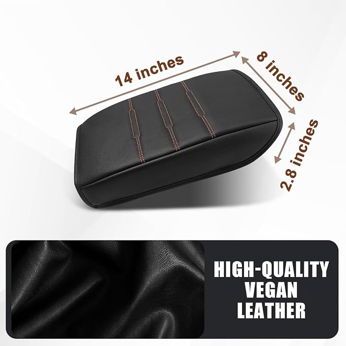 Muslogy Center Console Armrest Cover Fit for Honda CR-V & CRV Hybrid 2023-2026 2026 Accessories, Comfort Armrest Pad Console Lid Cushion Vegan Leather Regular Thick(Black/Orange Trim)