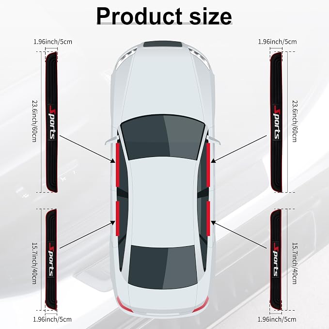 SINGARO Car Door Threshold Protection, 4PCS Door Edge Step Dust Shield Cover, Door Width 23.6x1.96inch Car/SUV Universal Rubber Scratch Resistant Exterior Accessories (Sport)