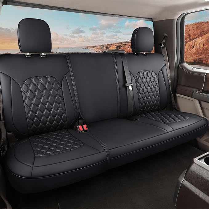Huidasource Silverado Back Row Car Seat Covers, Split Rear Bench Seat Cushion Cover Fit for Chevy Silverado GMC Sierra 1500 2007-2013&2019-2026, 2020-2026 2500/3500HD Crew Cab WT LS LT(Back Row/Black)