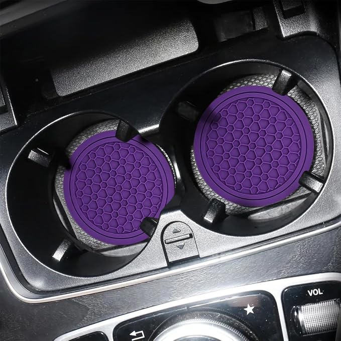Mandark 4PCS Car Cup Holder Coasters, 2.75 Inch Non-Slip Insert Water Bottle Holder Pads, Dustproof Automotive Interior Accessories Mat, Universal for Vehicles, Trucks, RVs and More (Purple)