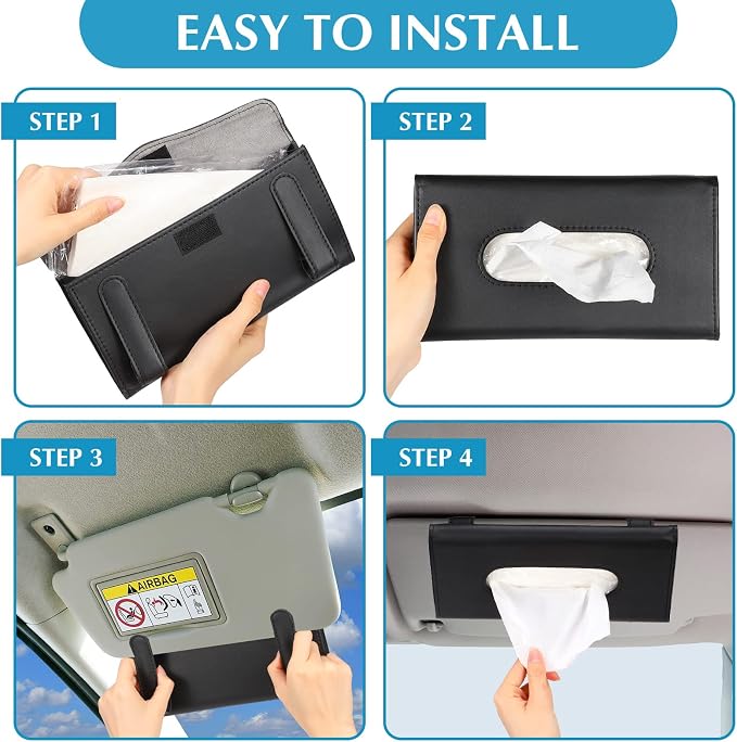 Mudder 2 Pcs Car Tissue Mask Holder Sun Visor Car Napkin Holder PU Leather Car Tissue Box Hanging Tissue Dispenser for Car Tissue Case Holder for Car Vehicle Backseat Interior Accessories (Black)