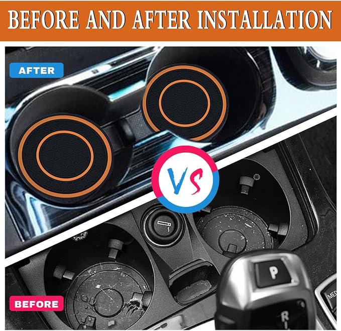 2 Pack Car Coasters for Cup Holder, 2.75 Inch Universal Auto Waterproof Coasters Silicon Insulation Cup Mats,No-Slip Anti Dust Insert Coaster for Woman Man, Suit for Vehicle Interior (2, Orange)