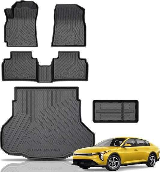 KUST Floor Mats Set for 2025-2026 Kia K4 Sedan Accessories | Front Rear Car Mats, Cargo Trunk Mat, All Weather Protection, TPE Rubber, Raised Edge