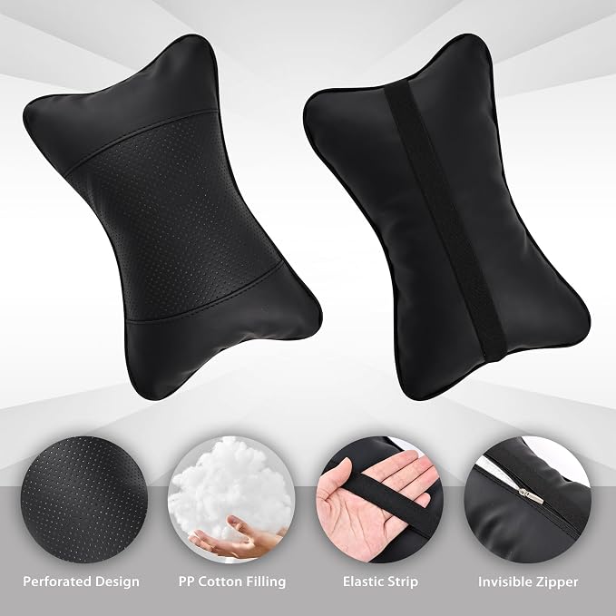 2 Pack Car Neck Pillow Soft Breathable Headrest Pillows for Driving Support, Universal Fit for Most Car Seats Decor Accessories（Black）