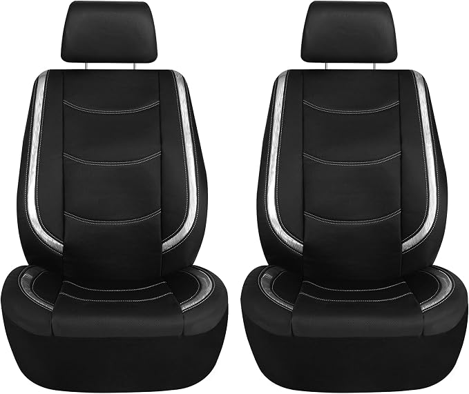 FH Group Full Set Faux Leather Car Seat Covers - Universal Fit, Low Back Front Seat Covers, Airbag Compatible, Split Bench Rear, Seat Cover for SUV, Sedan, White