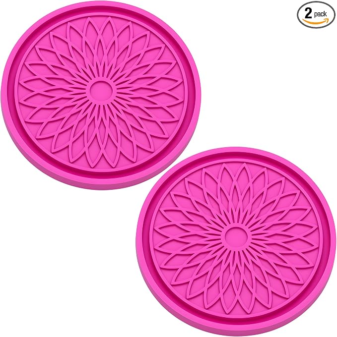 2-Pack Car Cup Holder Coaster Inserts, 2.75 Inch Non-Slip Silicone Liners, Shockproof Drink Holder Mat for Women Men, Universal Fit for Most Vehicles (Rose Red)