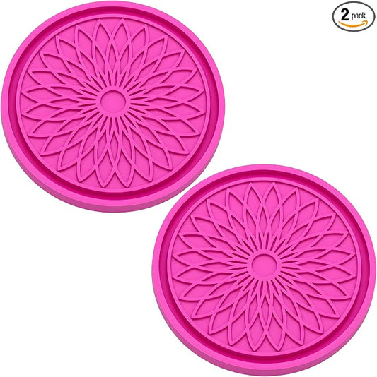 2-Pack Car Cup Holder Coaster Inserts, 2.75 Inch Non-Slip Silicone Liners, Shockproof Drink Holder Mat for Women Men, Universal Fit for Most Vehicles (Rose Red)