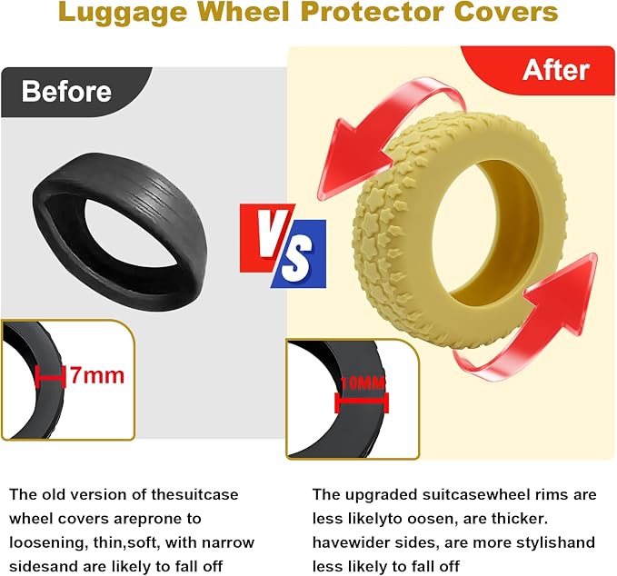 8PCS Silicone Luggage Wheel Covers for 2-2.4" Luggage Wheel Protector,Blue | Protective suitcase wheel sleeves for compatible carry-on luggage, daily travel rolling, and one 4x2 double-wheel suitcase.