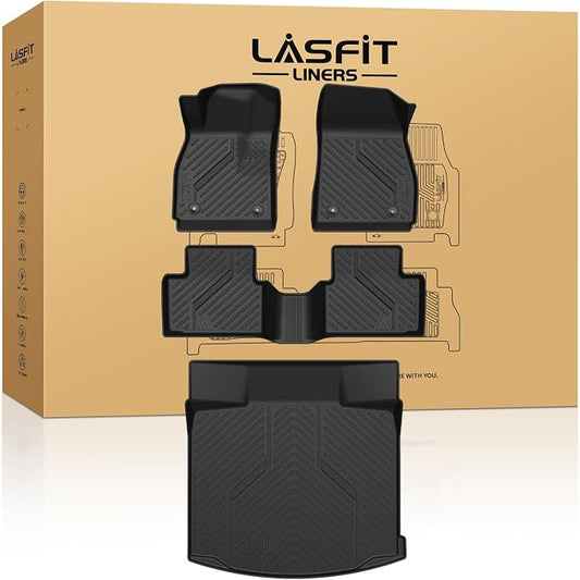 LASFIT Floor Mats & Cargo Liner for Chevrolet Malibu 2013-2015/Malibu Limited 2016 Only, All Weather TPE Custom Fit Floor Mats for Cars, 1st and 2nd Row Car Floor Mats for Malibu Accessories Black