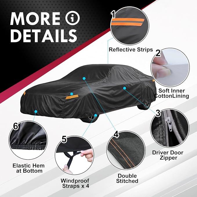 Coupe Car Cover Waterproof All Weather, 6 Layers Heavy Duty Material Universal Fit for Porsche 718 Box-Ster/Cayman, 911 Carrera/Turbo, Chevy C4 C5 C6 C7, Dodge Viper, Jaguar F-Type