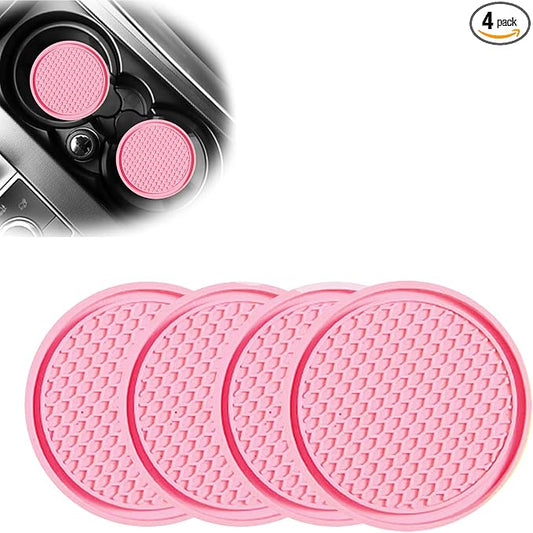 4 PCS Car Cup Holder Inserts, Anti Slip PVC Honeycomb Waterproof Fixed Tea Coasters, Universal for Vehicle Interior Cup Mats (Pink)