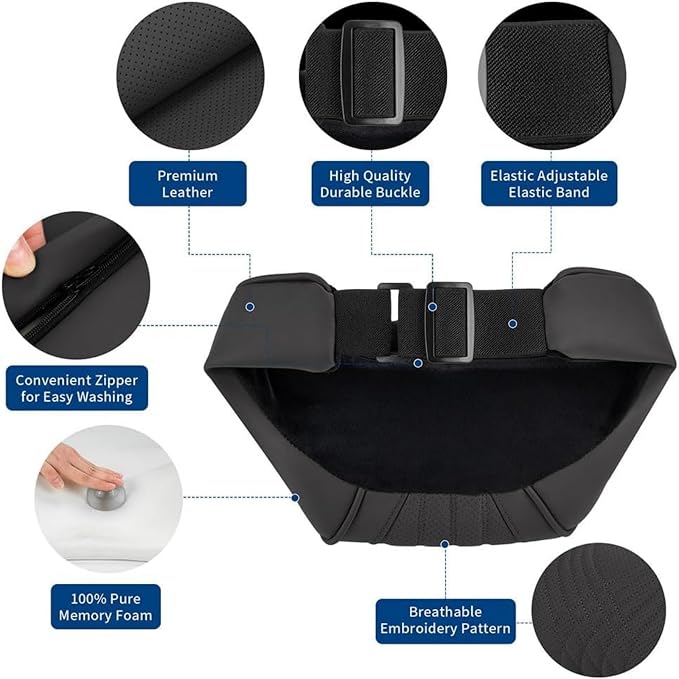 Car Neck Pillow for Driving Memory Foam Headrest Nappa Leather Head Rest for Most Cars SUV Home Office Traveling