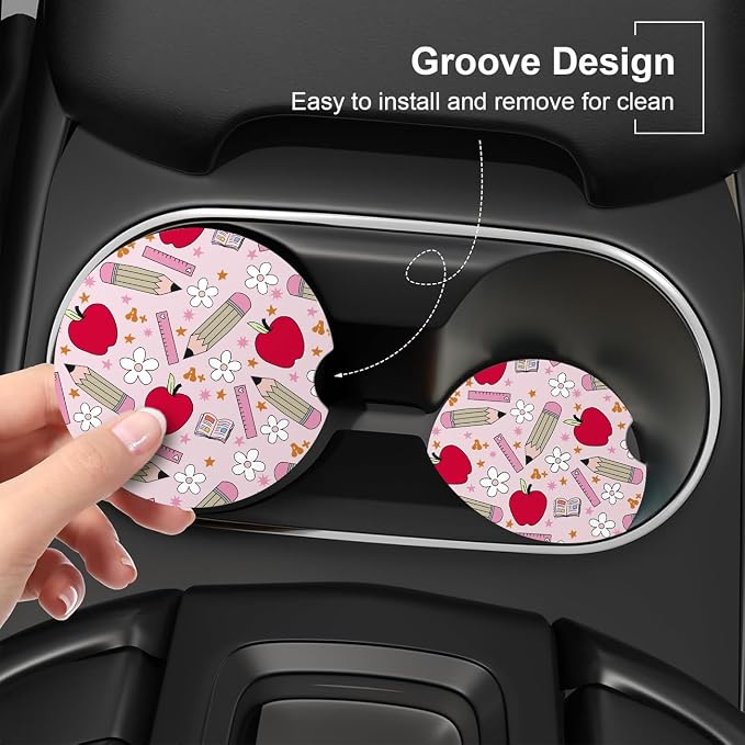 Ceramic Car Coasters – Absorbent Car Cup Holder Coaster Set for Women, Cute Aesthetic Car Accessories for Girls, 2 Pack (red)