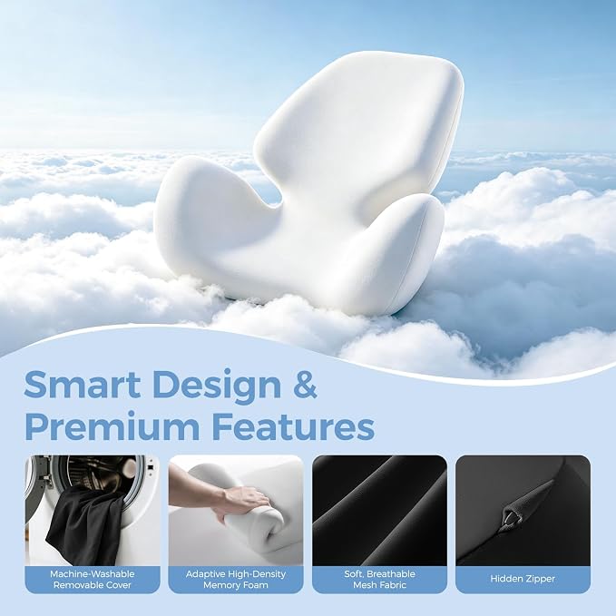 BEBAS Lumbar Support Pillow for Car, Memory Foam Back Cushion for Driving | Ergonomic Wing Wrapping, Back Pain Relief, Breathable Removable Cover, Softness, Universal Fit Car Seat, Office Chair