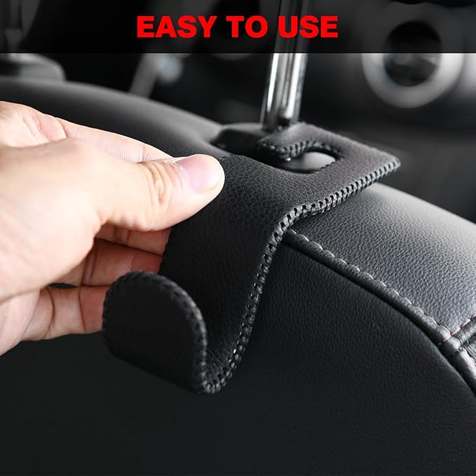 AMVOYOA U-Shaped Car Leather Hooks – Car Purse Holder, Headrest Hooks for Car, Back Seat Organizer - Elevate Your Travel Experience!(Black)