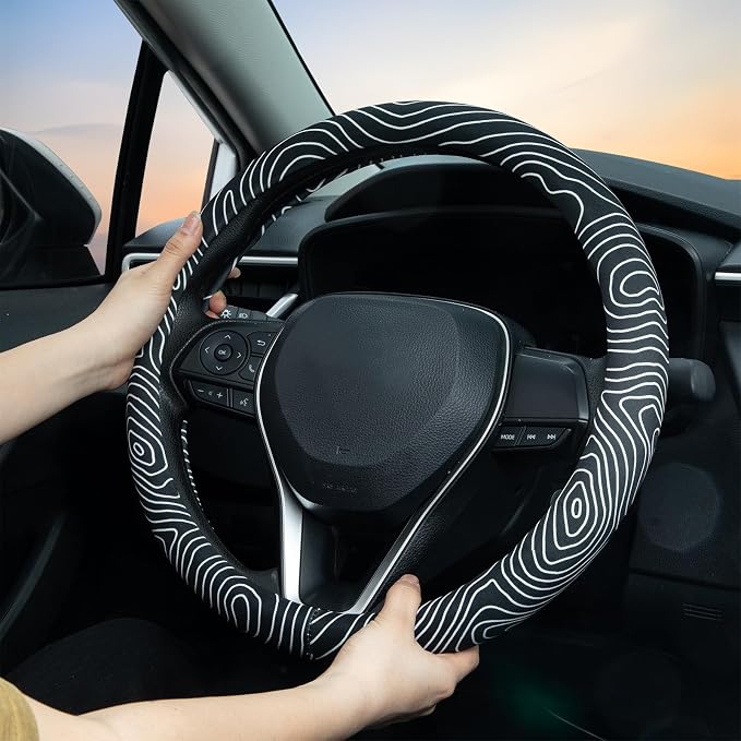 Topography Steering Wheel Cover Auto Steering Wheel Protector, Anti-Slip, Breathable, Absorbing Sweat, Universal Topography Car Accessories 14.5–15 inch,Fit for Most Car, Trucks, SUV