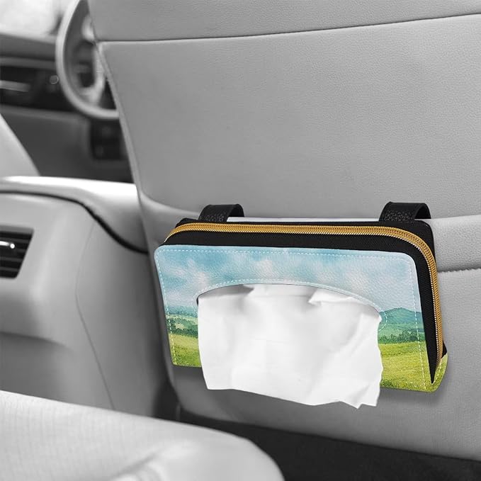 Green Field Car Tissue Box Sun Visor Napkin Holder Rectangular Sun Visor Napkin, Mask Holder Car Visor Tissue Holder Tissues Box Easy to Install