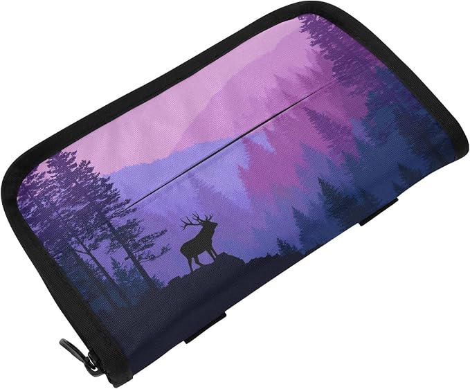 Purple Stag Mountains and Forest Car Tissue Holder Durable Napkin Holder Hanging Tissue Holders Case Car Tissues Bag for Sun Visor Seat Back Universal Auto