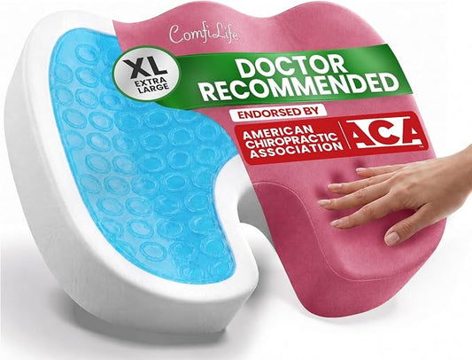 ComfiLife Extra Large Gel & Memory Foam Seat Cushion - Doctor Recommended Office Chair Cushion, Car Seat Cushion - Back & Sciatica Pain Relief - Wide Seat Cushion for Big & Tall (Pink)