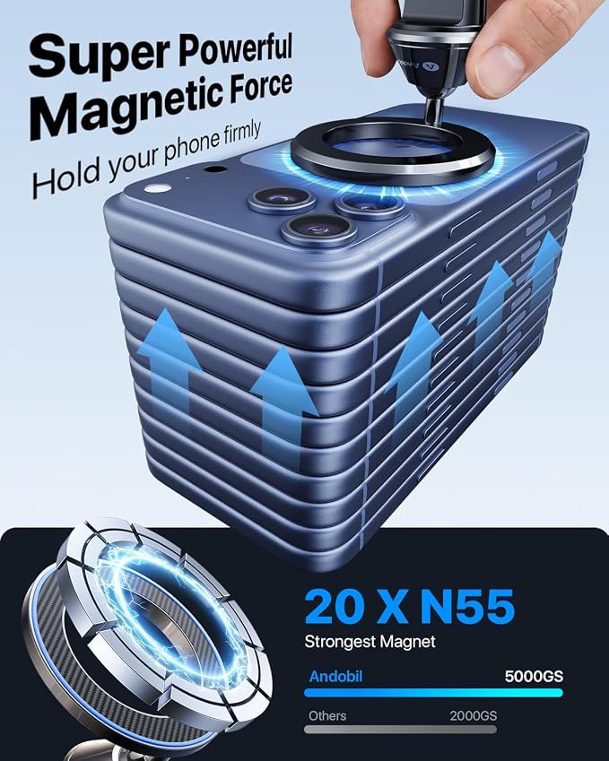 andobil for MagSafe Car Mount [Strongest Magnet, 1S Install] Magnetic Phone Holder for Car Vent 360 Adjustable Compact Magnetic Car Phone Holder Mount for iPhone 17 Pro Max 16 15 14 13 12 Plus Mini