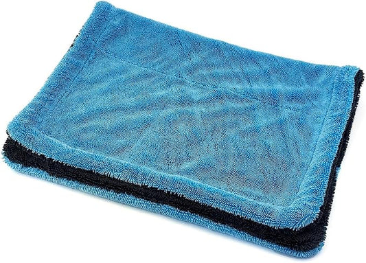 1200GSM Microfiber Car Drying Towel, Double-Twist Loop, Ultra-Absorbent, Quick-Dry, Lint- & Streak-Free, Scratch-Safe, for Car Wash & Detailing (1 Pack) (Dark Grey & Light Blue, 24" x 36")