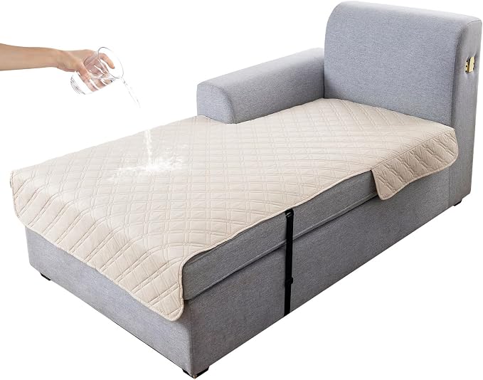 Genina L Shape Couch Cover, Sectional Couch Chaise Covers, Waterproof Washable Sofa Covers for Left L Shape Chaise Lounge, Anti-Slip Sofa Slipcovers for Dogs Cats Pet Friendly(Beige)