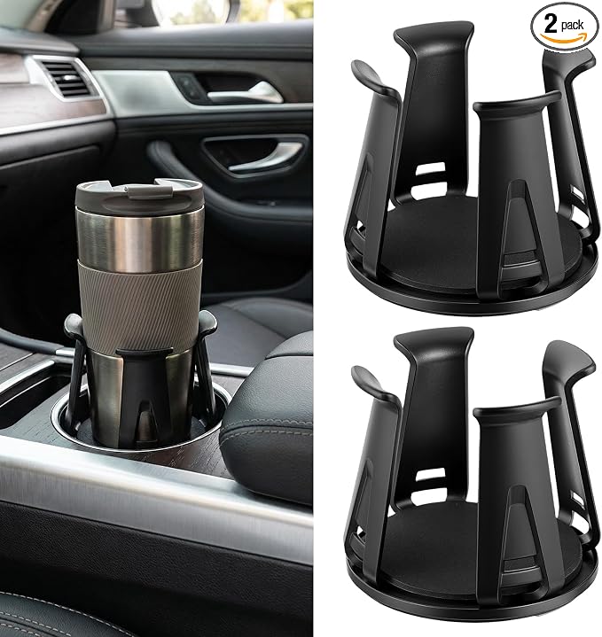 Amaxiu 2 Pcs Car Cup Holder Expander, Adjustable Cup Holder for Cars Automotive Slim Can Cupholder Insert Adapter with Self-Adhesive & Suction Cups Secure Drink Holders for Car SUV Truck
