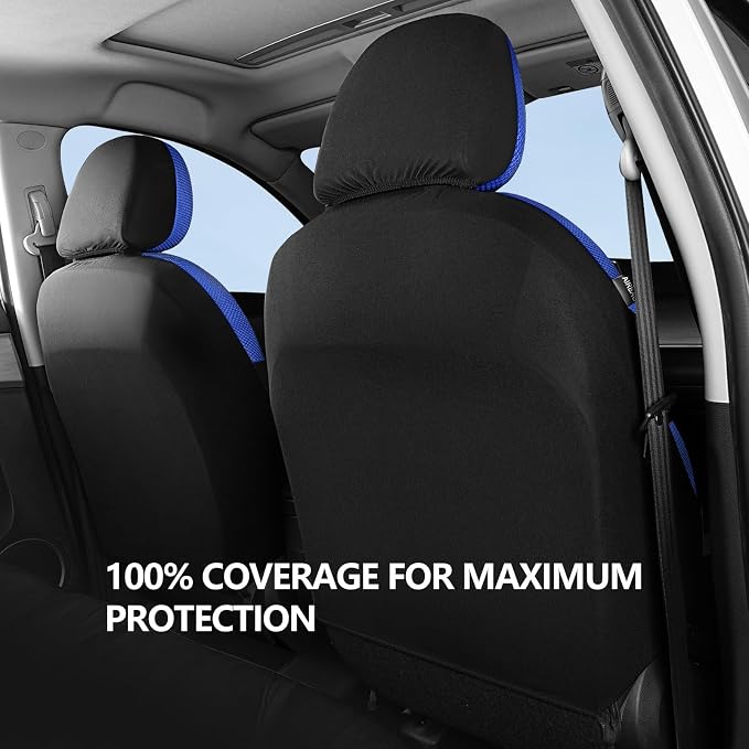 HChengkikz Front Car Seat Covers, Air Mesh, Breathable (Black + Blue) | Airbag Compatible, Automotive Comfort Protection, Universal Fit for Most Cars,Trucks,SUVs