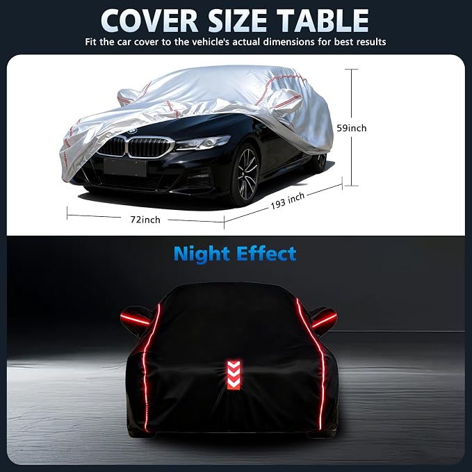 Waterproof All Weather Heavy Duty Vehicle Cover, 360° Underbody Wrap Windproof Design, Quick Install Outdoor Cover,（for BMW 5 Series 2007-2025）