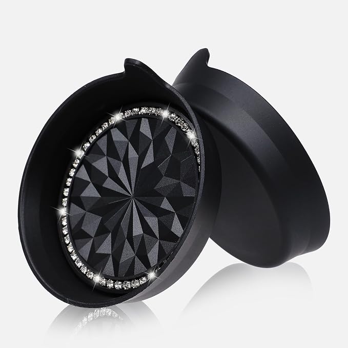 Amooca Car Cup Coaster Universal Non-Slip Cup Holders Bling Crystal Rhinestone Car Interior Accessories 4 Pack Black Flower