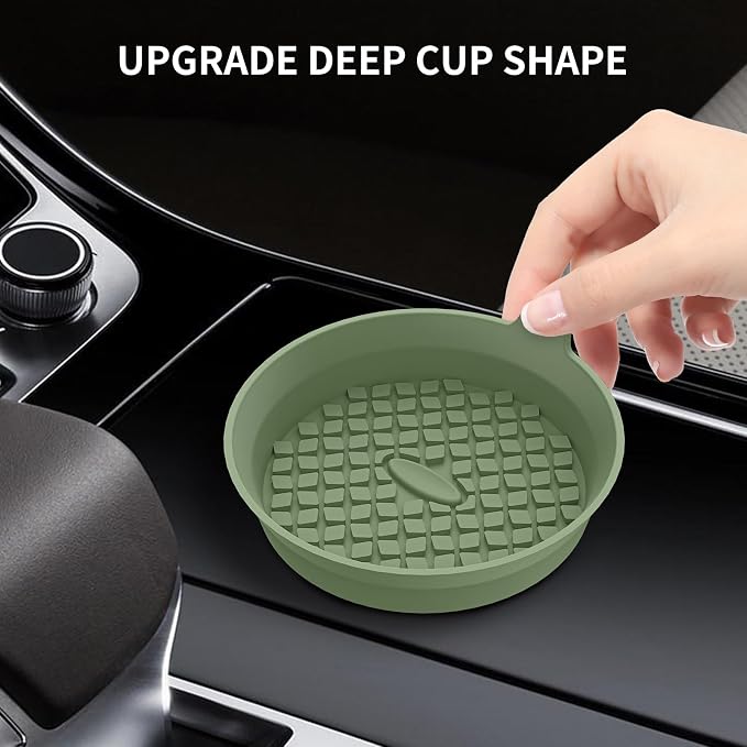 ME.FAN Car Cup Holder Coasters [4 Pack] Silicone Cups Mats, Automotive Universal Non-Slip Recessed Interior Accessories Olive Green