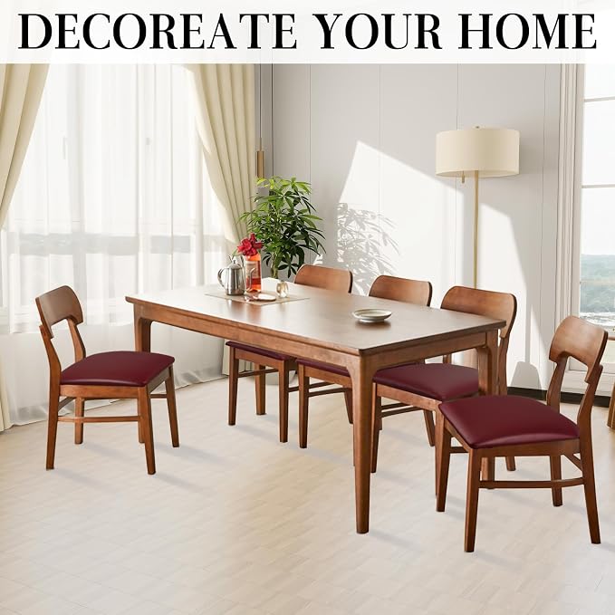 Pu Leather Dining Chair Seat Covers Set of 4, Waterproof Kitchen Chair Covers Stretch Chair Cover for Kitchen/Dining Room/Hotel, Tasteless seat Covers for Chairs (Wine Red - 4 PCS)