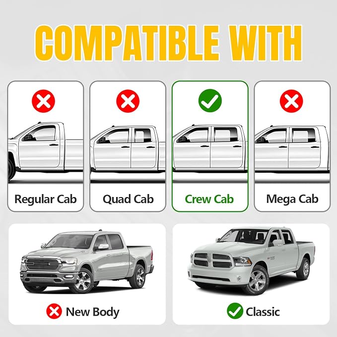 Floor Mats for 2013-2018 Dodge Ram 1500/2500/ 3500 Crew Cab, TPE Automotive All Weather Cover Protection Waterproof Floor Liner Front & Rear Row Full Set Car Mats for 19-24 Ram 1500 Classic Crew Cab