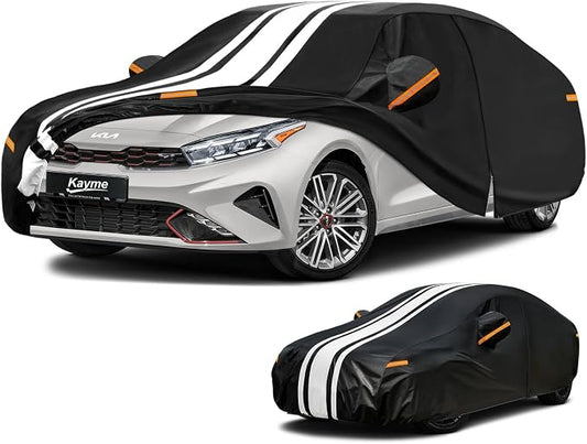 Kayme Heavy Duty Car Cover Custom Fit for Kia Forte (2009-2026) Waterproof All Weather for Automobiles, Gift with Tape/Towel, Outdoor Full Exterior Cover Rain Snow Sun UV Protection.