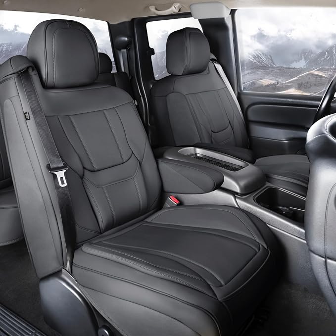 Coverland Custom Truck Car Seat Covers Front Seats for [2004-2006 Chevy Silverado 1500, 2500HD, 3500HD Crew Cab Front Captain Seats] - Protector Water Resistant Leather Seat Cushion [Front-Dark Gray]