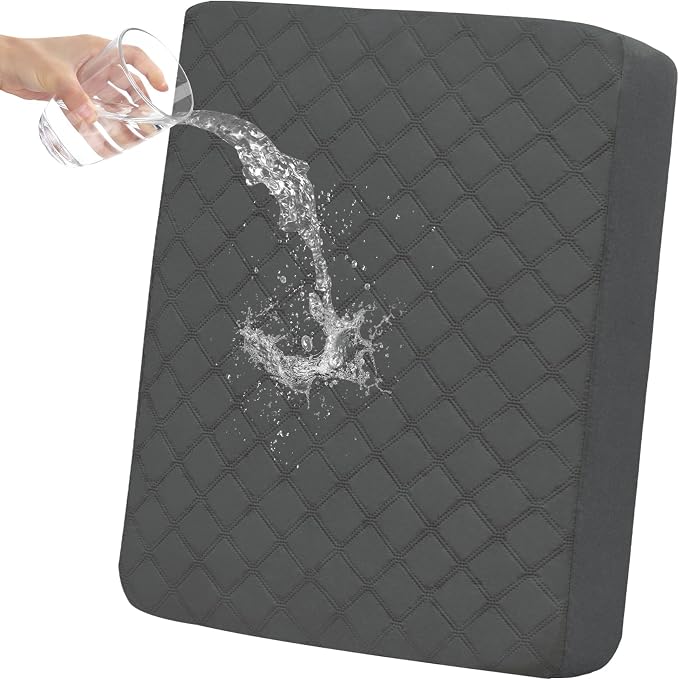Easy-Going Waterproof Chair Cushion Cover, Non-Slip Leakproof Sofa Seat Cushion Slipcovers, Quilted and Stretch Furniture Protector for Dogs, Pets (1-Piece Chair Cushion, Dark Gray)